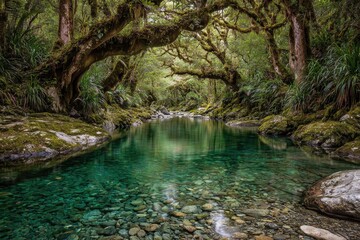 Fototapeta premium Emerald Stream Through Lush Forest