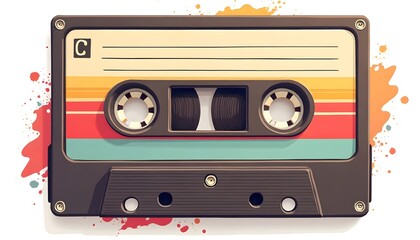Obraz premium Colorful Vintage Retro Cassette Tape Illustration with Artistic Paint Splatters