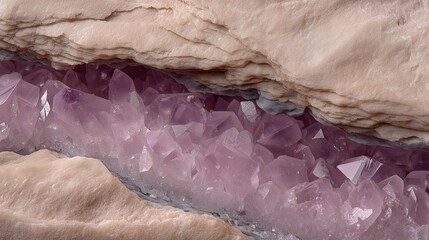 A beautiful piece of pink quartzite showcasing intricate details and natural cracks in a smooth surface captured with depth of field