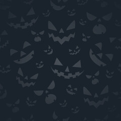 Halloween seamless pattern. Vector illustration of Halloween party. Ghosts, spider web, bat and pumpkins on a yellow background. Vector cartoon seamless pattern.