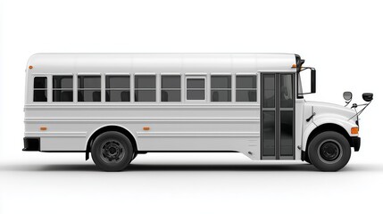 Side View of a Classic White School Bus on a Plain Background