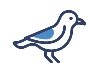 Fototapeta premium Cute Line Art Illustration of a Light-Colored Bird Perched. A stylized, light-blue bird with a simple line art design, perched on a branch. 