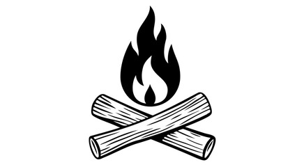 Fire, flame, bonfire. Flame fire icon, abstract style on white background. Flat burn fire symbol, bonfire sign, flame campfire emoji. Camping fireball minimal graphic style. Vector Illustration