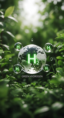 Green Hydrogen Molecule Earth Globe Bubbles Lush Green Foliage