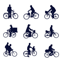 Obraz premium Hand drawn man riding bicycle silhouette set