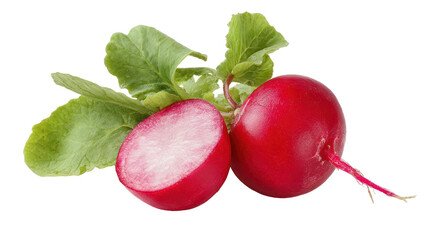 Radish isolated fresh radish and half a radish on transparent background

