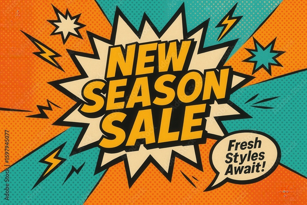 Poster a vibrant pop art style design features a dynamic 