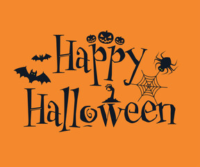 Happy Halloween lettering, vector orange and black background.