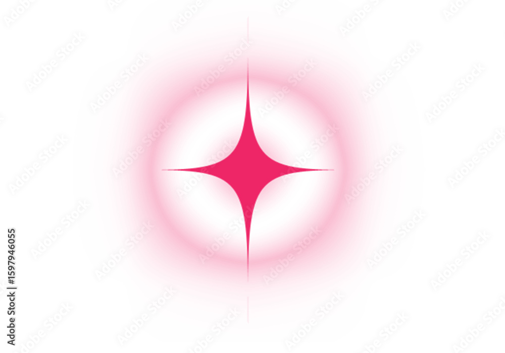 Wall mural bright red glowing starburst with soft radial light and futuristic shine effect on white background.