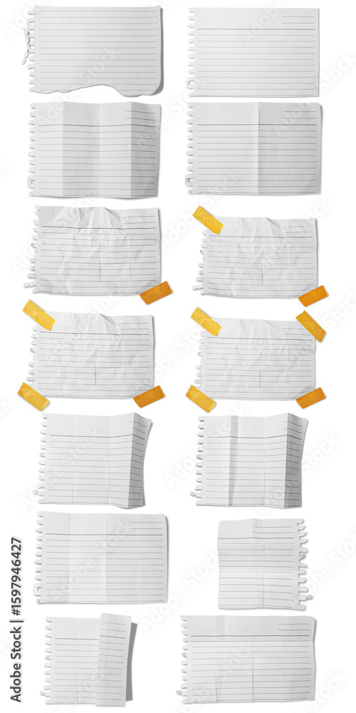 Poster set of crumpled sheets of white paper isolated on a white background. creased and wrinkled paper sur