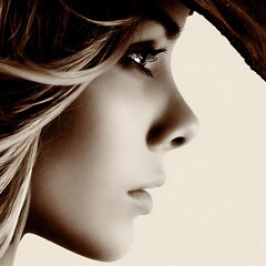 Close up Profile of a Woman's Face in Sepia Tone