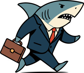Naklejka premium Business Shark on the Move: Driven Professional Carries Briefcase with Determination.