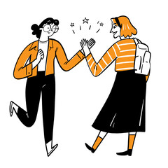 Two happy young women or colleagues giving a high five, a hand-drawn illustration of success, teamwork, and celebration.