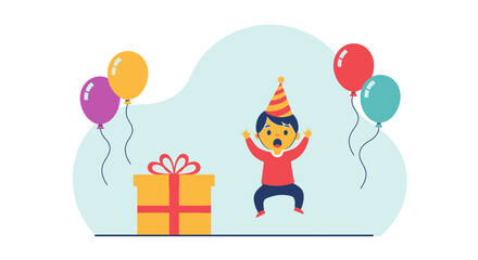 Naklejka premium Excited Boy Jumping With Joy At His Birthday Party Celebration Scene