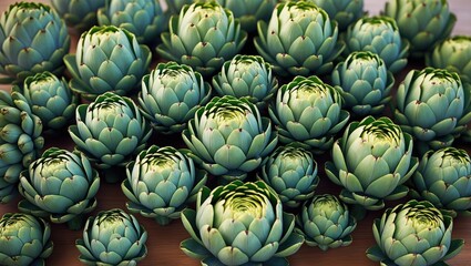 Fototapeta premium Clusters of green and blue succulent plants arranged together, showcasing their rosette shape.