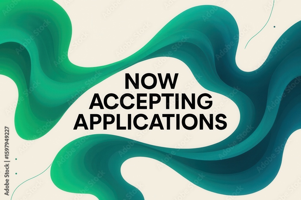 Poster a vibrant abstract design with green and teal organic shapes surrounding the bold text 