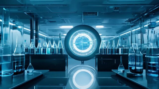 Futuristic laboratory analysis displaying scientific data