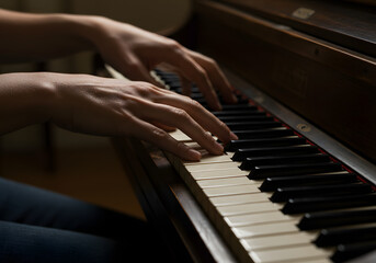 Obraz premium Piano player performing a musical piece on the keyboard