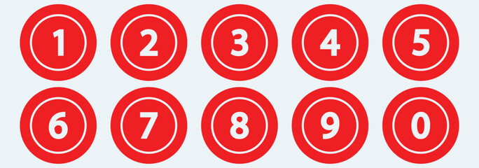 Bullet Points icon set.  Simple round numbers in flat style, Set of 1-10 numbers. eps 10