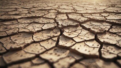 Cracked dry earth. Drought and water scarcity. Parched land in arid environment. Climate change and environmental degradation concept.
