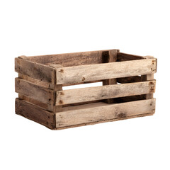 Rustic Weathered Wooden Crate on Transparent Background