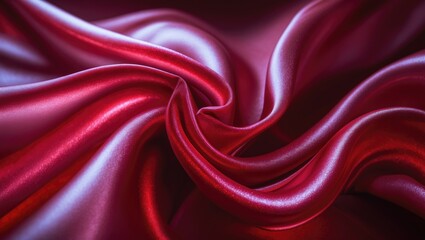 A close-up view of luxurious red satin fabric with shiny, flowing, and silky texture.