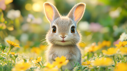 Fototapeta premium A small rabbit walking through a field with vibrant summer colors