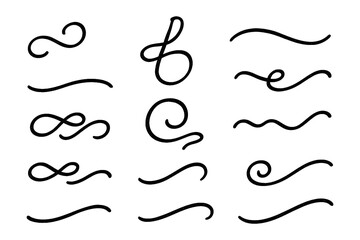 Decorative swirl and flourish lines in calligraphic style, Transparent Background