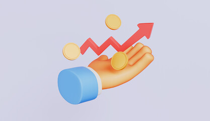 Hand holding a coin with up arrow icon, Financial resources or investment and growth profit concept