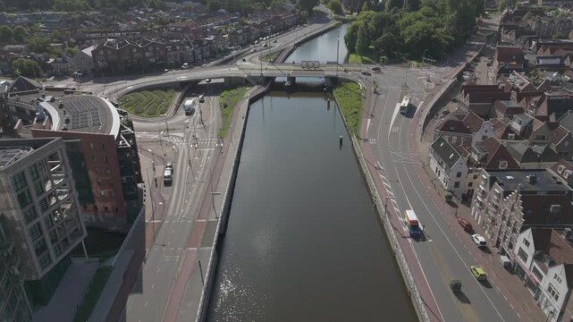 Aerial Flyover of the Friese Bridge in Alkmaar