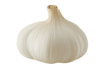 Single White Garlic Bulb on Transparent Background