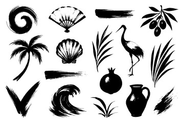 Nature-inspired ink brush elements with Asian aesthetics, Transparent Background