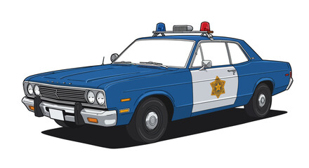 Naklejka premium Vector Drawing of Police Car-Color and Line Art Illustration