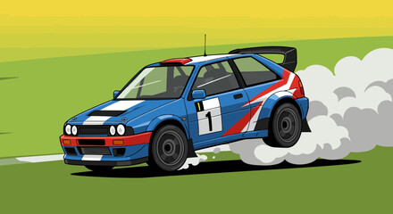 Vector Cartoon Rally Car Drifting and Spinning Out-High-Speed Race Illustration