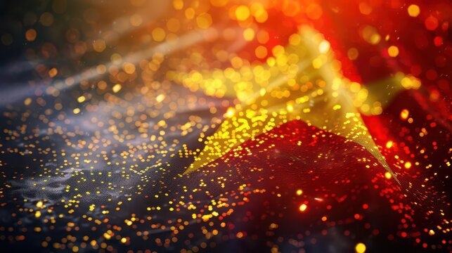 Vietnamese national day celebration with sparkling lights and Independence Day of Vietnam. Horizontal banner. Copy space. Flag of Vietnam with sparklers