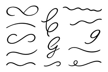 Decorative swirl and flourish lines in calligraphic style, Transparent Background