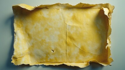 A torn, yellowed piece of paper or parchment with irregular edges.
