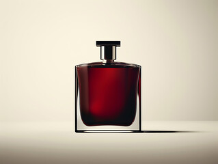 Obraz premium Elegant Red Perfume Bottle on a Light Background with Shadow