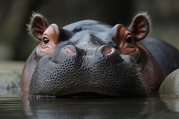 Fototapeta premium Hippopotamus wildlife animal in nature near water, river with large mammal outdoors close view