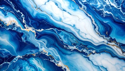 Abstract Blue and White Marble Texture Swirling Fluid Art Background