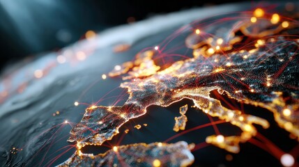 Global connectivity mapping europe digital visualization tech environment aerial view modern networks