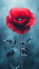 Obraz premium One red poppy isolated on abstract blurred background 