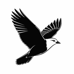 Obraz premium Black and white vector of a flying bird with wide wings, clean simple outline filled in black