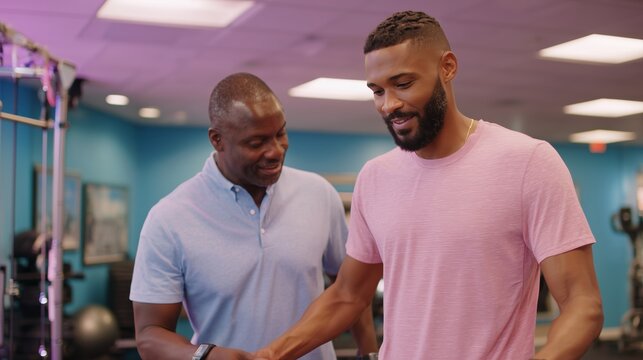 Personal training session takes place in a modern gym with professional guidance and support for fitness goals