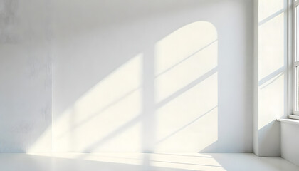 Obraz premium Minimalist Architectural Light & Shadow: A serene and minimalist interior is bathed in natural light.