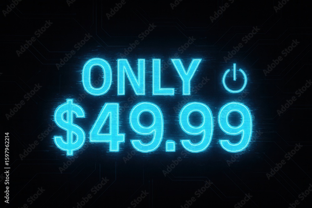 Poster neon blue digital display showing the text 