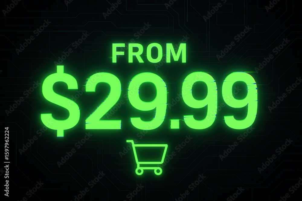 Poster neon green digital price display showing 