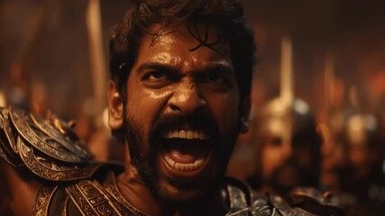 an invincible indian warrior fighting in the middle of the battlefield like a legendary fighter