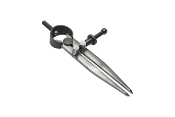 Vintage metal compass divider with screw adjustment is isolated.