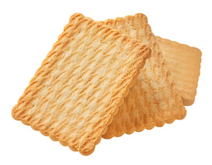 Flying  Biscuit cookies isolated on white background. Rectangular biscuits without pattern. High-Quality cookies Top view. Flat lay